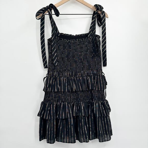 House of Harlow 1960 Corinne Shirred Smocked Mini Dress in‎ Black Gold Size M - Picture 3 of 11